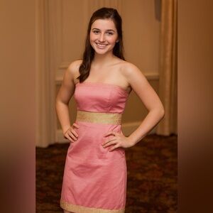 Oasis Women’s Sz 12 Cocktail Dress  Strapless Gold Embroidered Trim Semi Formal